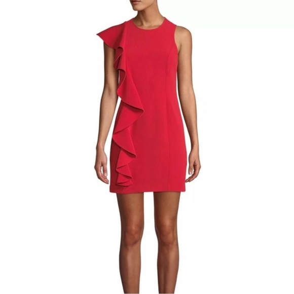 Cinq a Sept Kimberlin Ruffle Sheath Mini Dress Red Size 10 Party Cocktail Formal - Picture 1 of 10